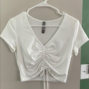 Chic White Ruched V-Neck Crop Top